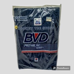 Vintage BVD Premium Series Single Stitch Pocket T Shirt Men Medium Navy Blue
